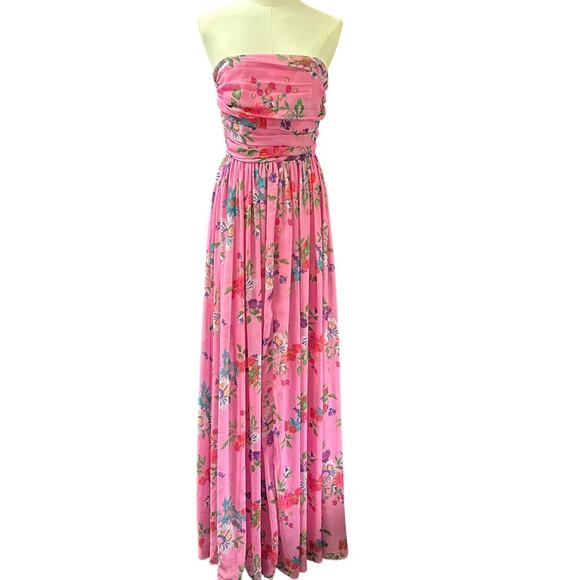 Women’s Saul Pink Long Maxi Floral Corseted Sleeveless Dress Sz 4 - Picture 2 of 5